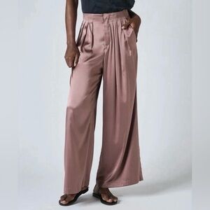 Ruti Silk Wide Leg Flowy High Waisted Silk Satin Pleated Pants Quiet Luxury